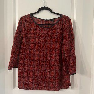 Ann Taylor Pattern Short Sleeve Blouse Size Medium Color Red Blue